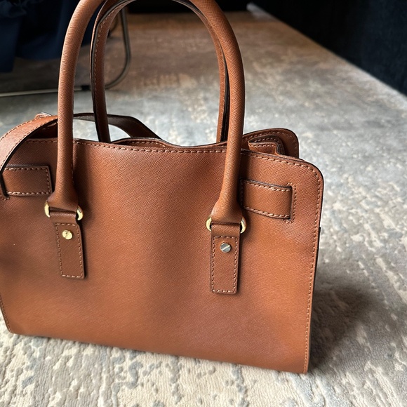 Michael Kors Hamilton Saffiano Leather Satchel | Gold Lock & Key | Cognac - Picture 5 of 8